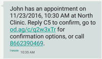 Example of eConfirmation text message