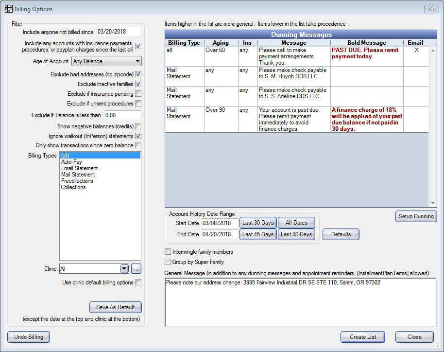 Open Dental Software Manual - Set up Dunning Messages