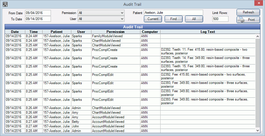 Open Dental Software Manual - Audit Trail