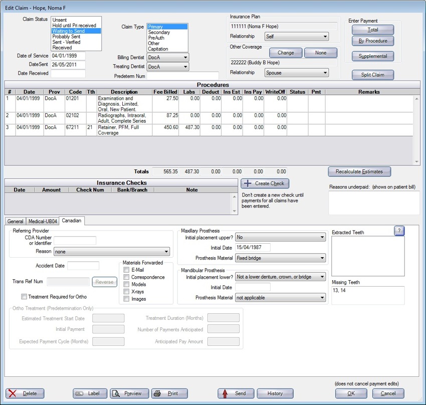 Open Dental Software Manual - Claims - Canada