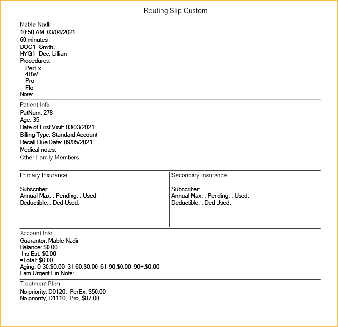 Printable Dental Routing Slip Template