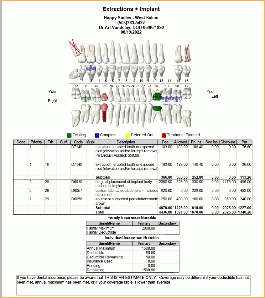 Open Dental Software - Print Treatment Plan