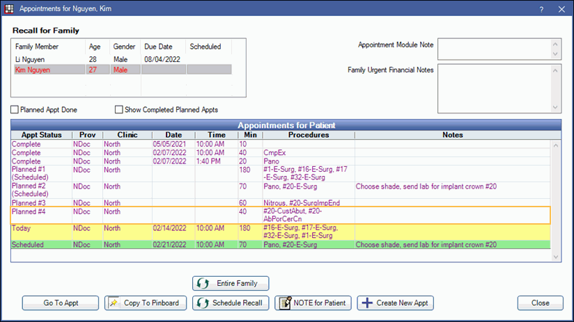 Open Dental Software - Planned Appointments