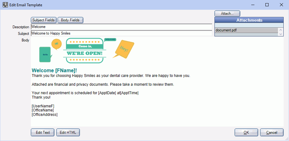 Open Dental Software - Email Templates