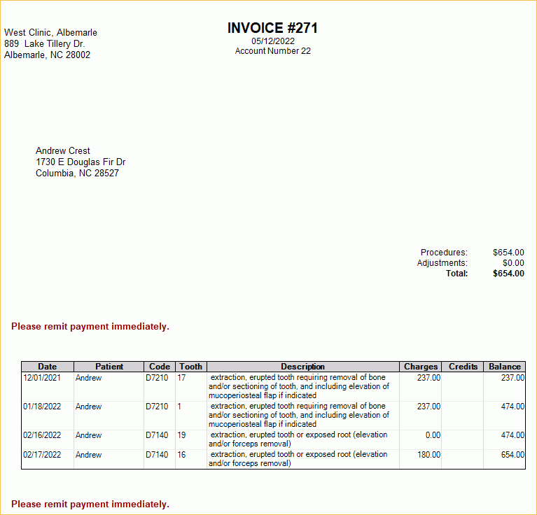 Open Dental Software Invoice