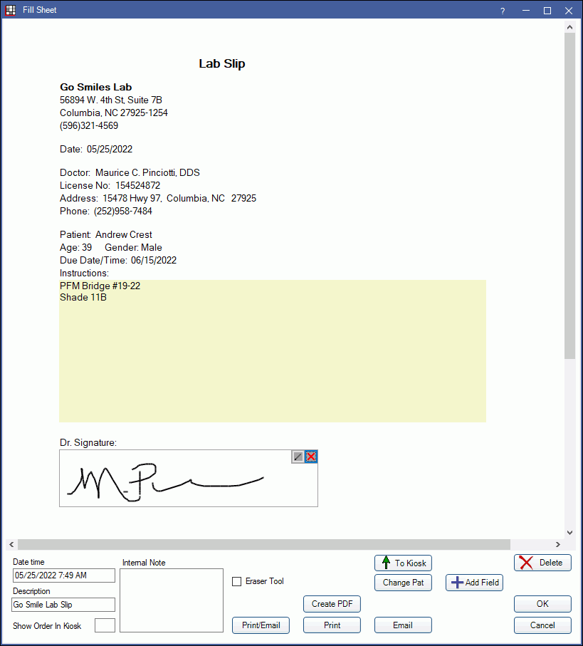 Open Dental Software Lab Slip