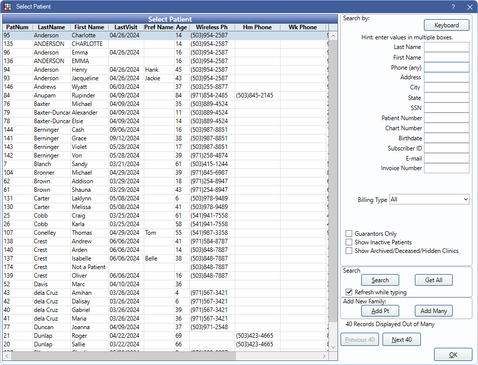 open dental query examples