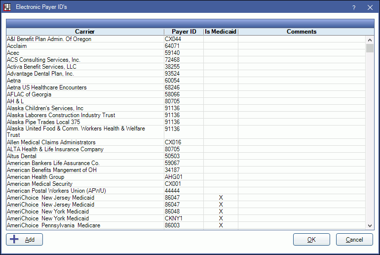 Open Dental Software Electronic Payer IDs