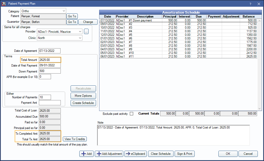 Open Dental Software - Payment Plan Examples