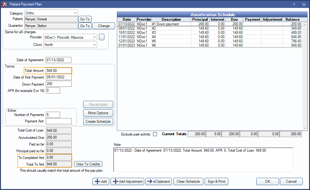 Open Dental Software - Payment Plan Examples