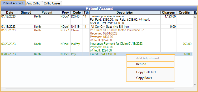 Open Dental Software - Insurance Refunds