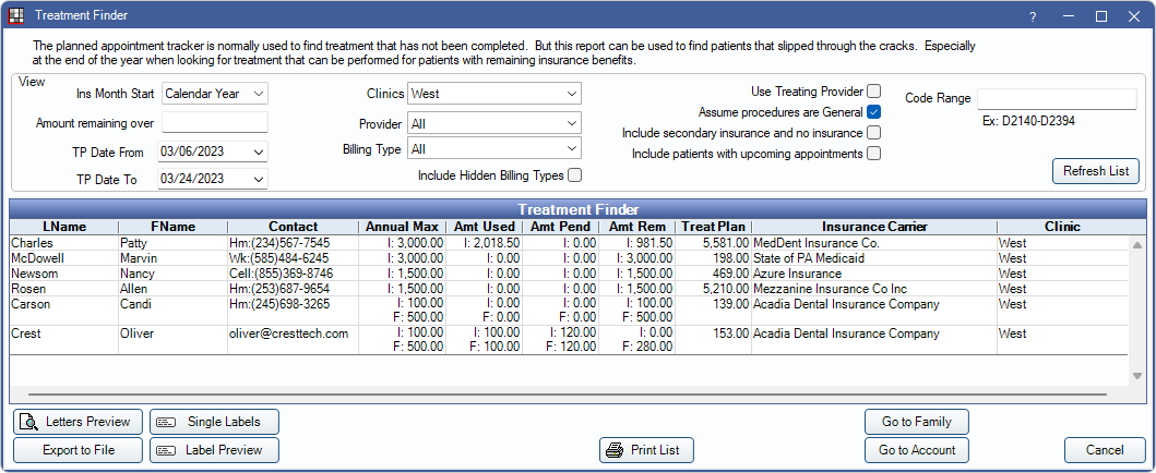 open dental reports