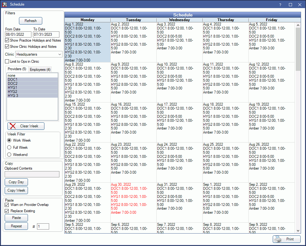 Schedules