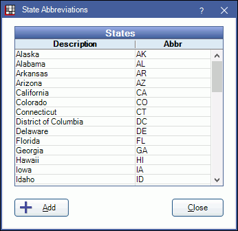 Open Dental Software State Abbreviations