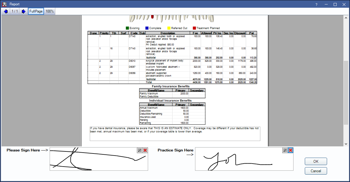 Dental treatment plan for a patient 